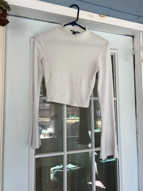 Forever 21 White Ribbed Mock Neck Long-Sleeve Top